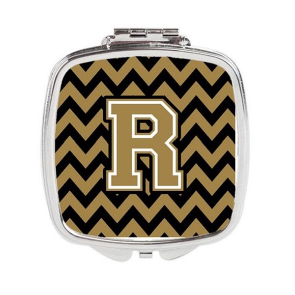 Carolines Treasures Letter R Chevron Black and Gold Compact Mirror, 3 x 0.3 x 2.75 in. CJ1050-RSCM